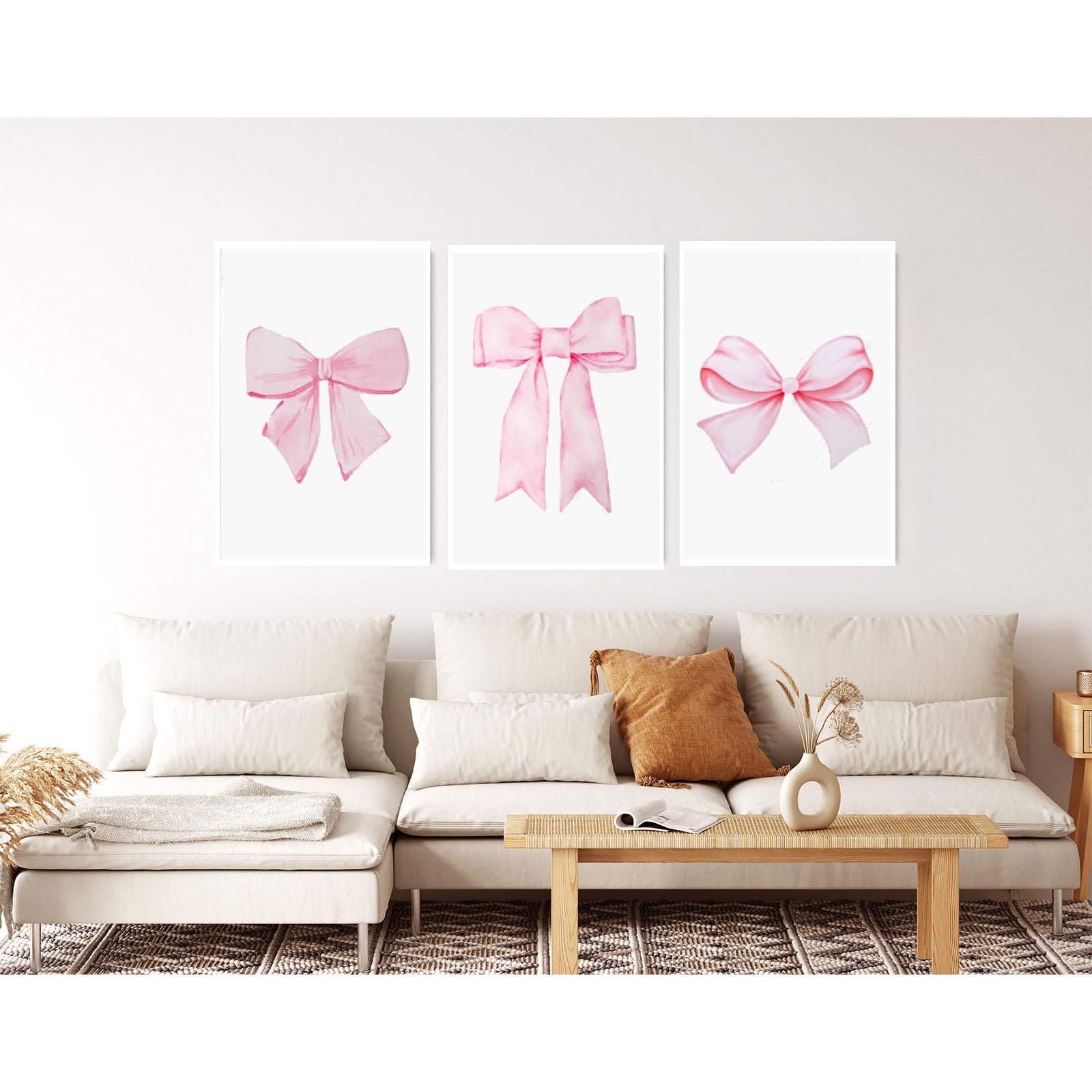 Coopo Blush Pink Bow Print, Preppy Aesthetic Wall Art, Teen Room Decor