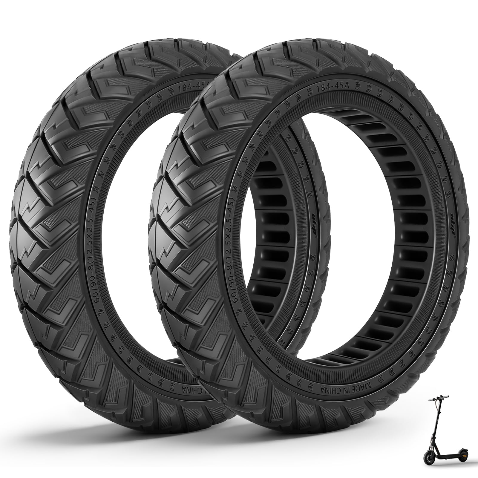 60/90-8 Neumático Maciza para Xiaomi 5 Plus, Neumático de Repuesto de 12 Pulgadas con Ranura para Tarjeta de 45 mm, 12,5x2,5 Ruedas Macizas Antideslizante y Antipinchazos (Negro 2 Piezas)