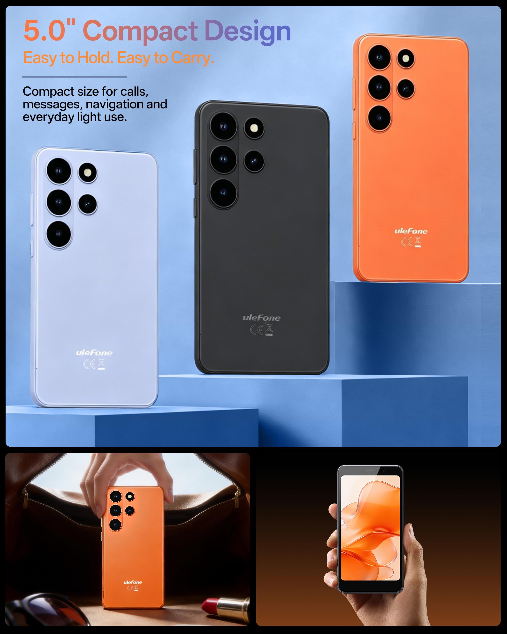 Ulefone Note 22 Moviles Android 16 Go, 20GB+32GB/SD-2TB, Cámara 2MP, 3000mAh Batería reemplazable Teléfono Móvil Mini Smartphone 5.0" HD+ 3 Ranuras para Tarjetas 4G Dual SIM/Face ID/GPS/OTG/FM Negro