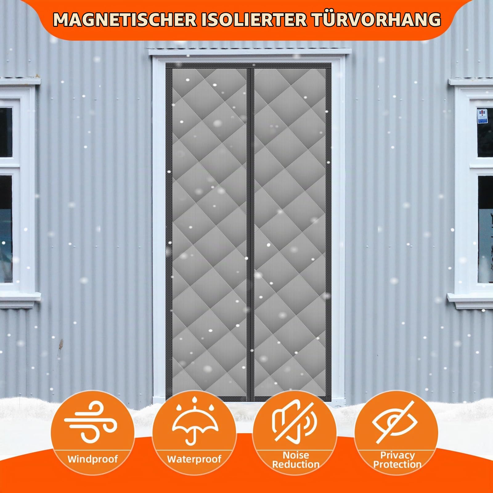 Magnet Wärmeschutzvorhang für Türen, Thermo Türvorhang, Isoliervorhang Thermovorhang, Isolier Schutz Vorhang, Wasserdicht, Winddicht, Kälteschutz, Haustierfreundlich, Grau (90x210cm)