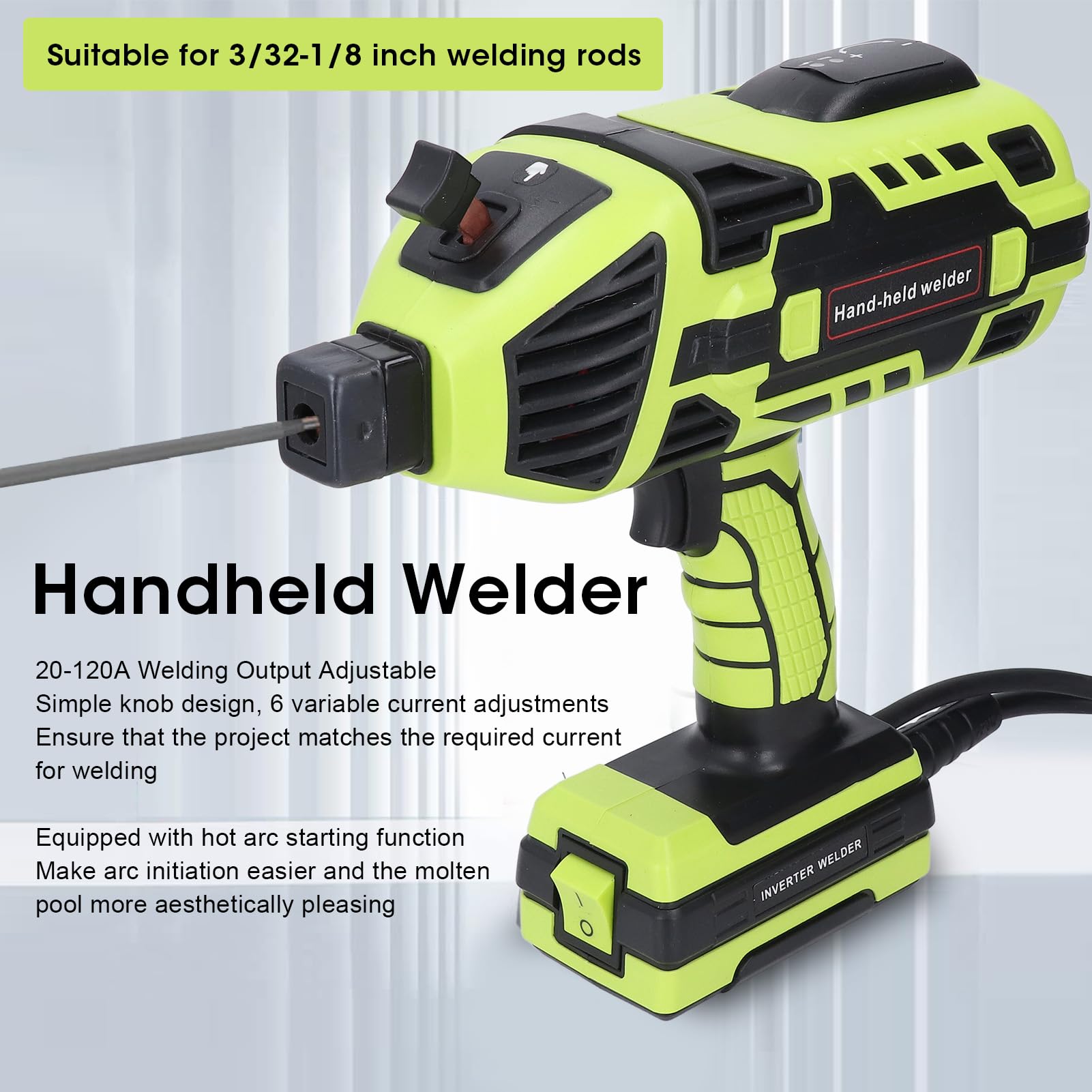 Soldadura Versátil Portátil Servantable con Salida Ajustable para Varillas de 3/32 a 1/8 Pulgadas, Adecuadas para Producción Mecánica y Trabajo de Metal, Diseño Iluminación, Adecuado (EU enchufe 220V)