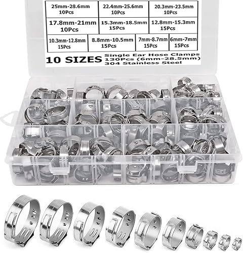 Miniatura 7 de 50 abrazaderas de manguera de oreja única de 14 de pulgada de 0.276in a 0.343in, abrazaderas de crimpado de oreja, anillos de crimpado de oreja de