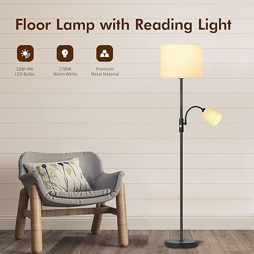 Miniatura 75 de Lámparas de pie doradas para sala de estar, lámpara de pie moderna, pantallas blancas, interruptor de pie, lámparas de poste simple lámpara alta