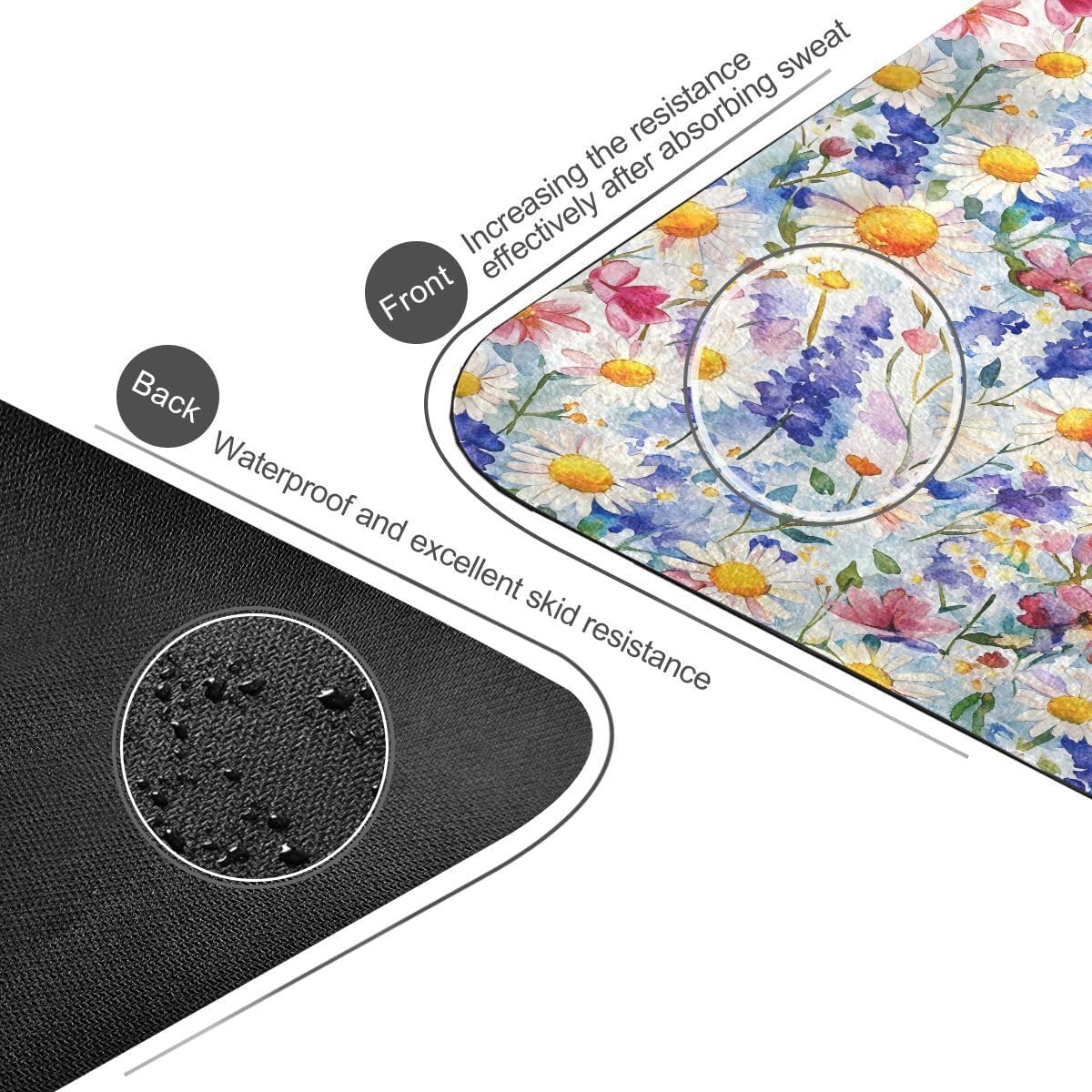 ALAZA Watercolor Floral Daisies Beautiful Wildflowers Yoga Mat Non Slip Fitness Exercise Mat, Workout Mat for Yoga, Pilates and Floor Exercises