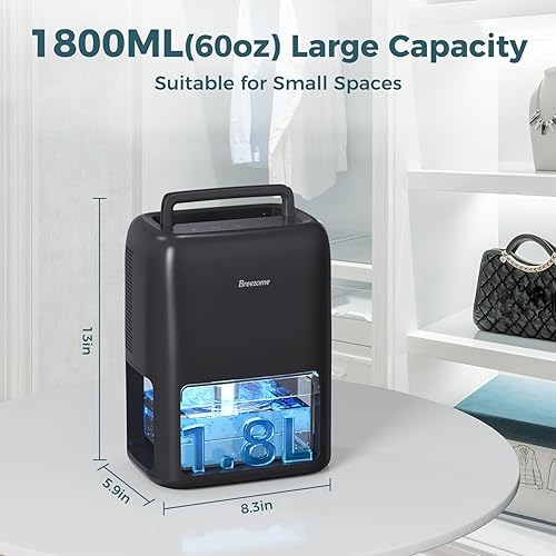 Miniatura 4 de BREEZOME Deshumidificadores de 60 onzas para el hogar, deshumidificador silencioso de doble semiconductor con temporizador, modo de apagado