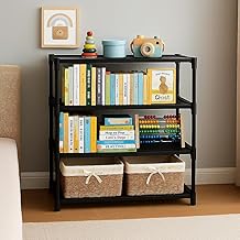 BONTEC 4 Tier Book Self Portable Book Shelf, Kids Books Racks for Home Plastic, Bookshelf for Home, Book Shelves, Stand, Organizer, Book Rack for Study Room/Library/Bedroom-Black (4 Layer)