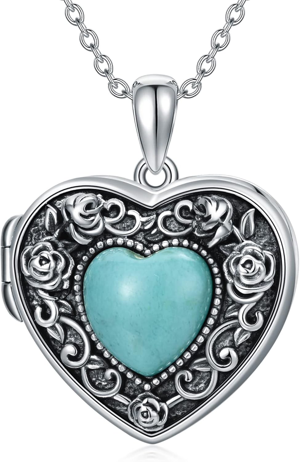 Turquoise Heart Locket Necklace That Holds 2 Pictures 925 Sterling Silver Custom Photo Locket Pendant Gemstone Jewelry Gifts for Women Grandma