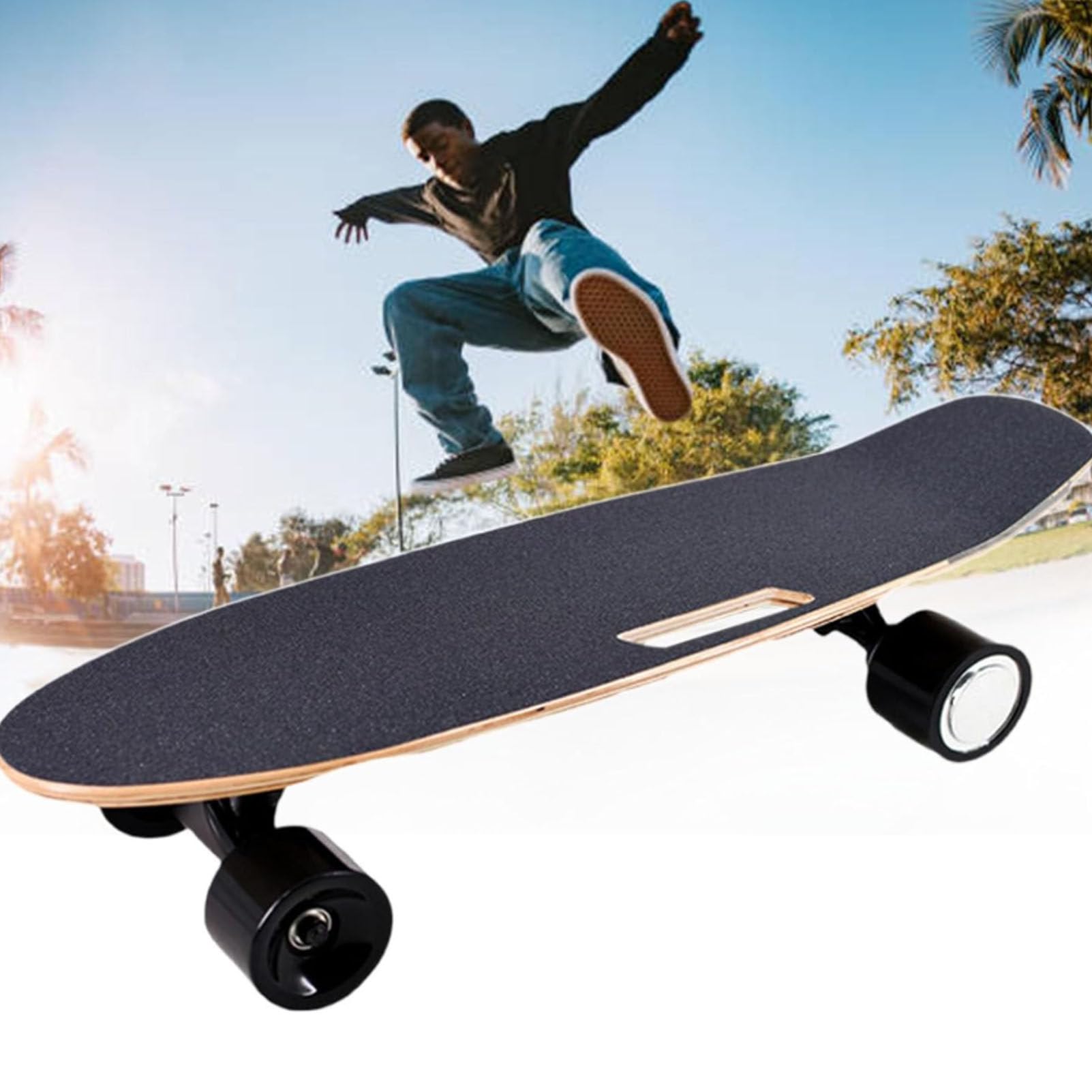 Monopatín eléctrico con control remoto inalámbrico, longboard eléctrico de arce de 8 capas, 3 velocidades ajustables, velocidad máxima de 22 km/h, autonomía de 8 km, capacidad de carga de 80 kg