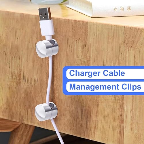 Miniatura 5 de 5 juegos de soportes de cargador para cables, soportes de anclaje de cable ajustables plateados, clips de cable de metal adhesivos, organizadores de