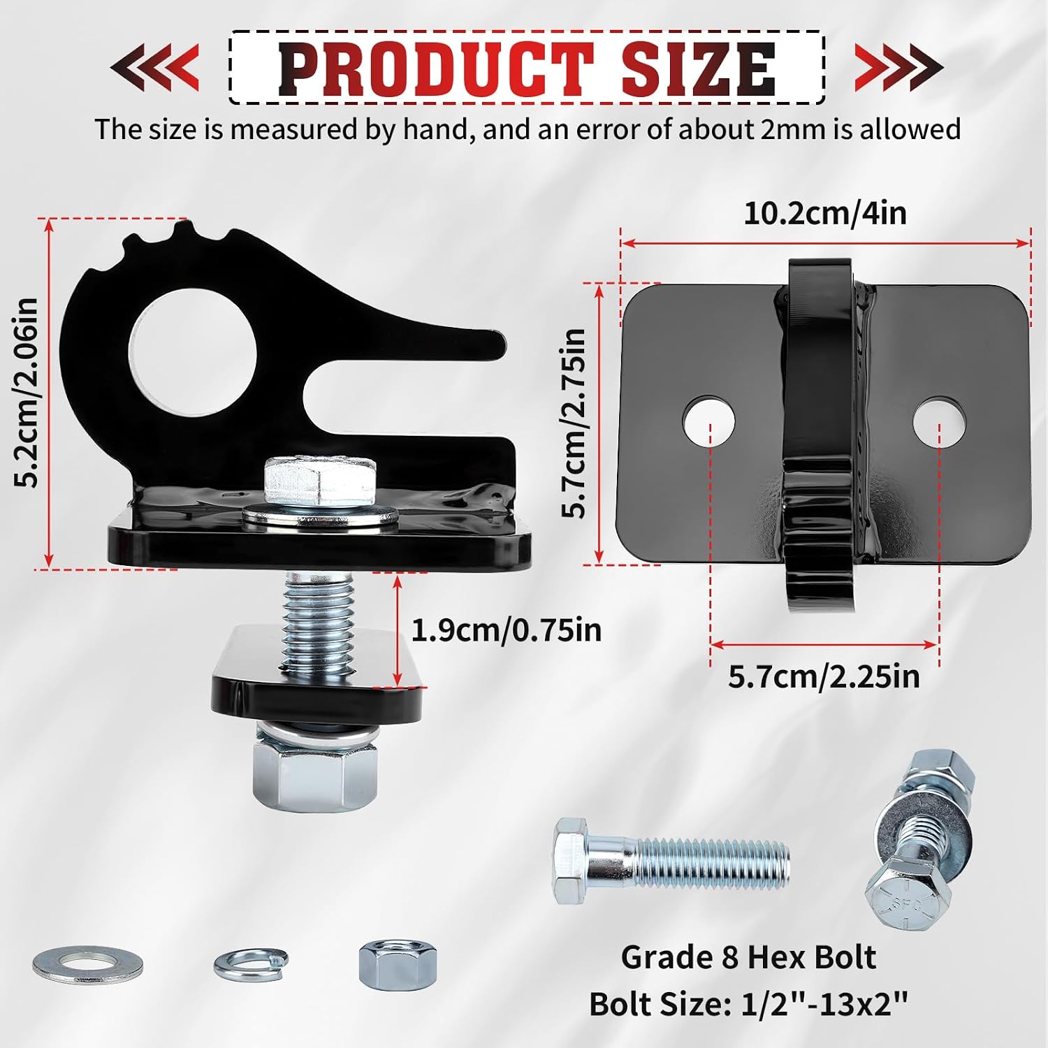 3/8 inch Tractor Bucket Grab Hook with 5/8 inch D-Ring Shackle, Bolt On Tow Hook Mount with Bracket Plate, Max 10,000 lbs, Universal Fit (2 Pack),Tractor Tie Downs Accessories Trailer Hook