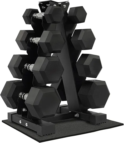 Fitvids Rubber Coated Hex Dumbbell Weight Sets and Storage Rack, 100LB Set or 150LB Set, 5-20 lbs Pairs or 5-25 lbs Pairs