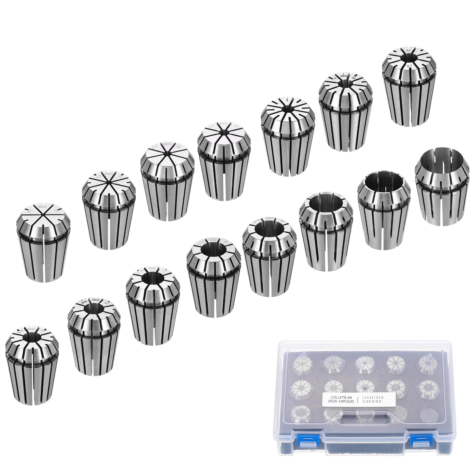 sourcing map 15pcs Spring Collet Chuck ER25 2mm-20mm 65Mn Spring Steel Precision Router Collets for CNC Engraving Milling Lathe Tool