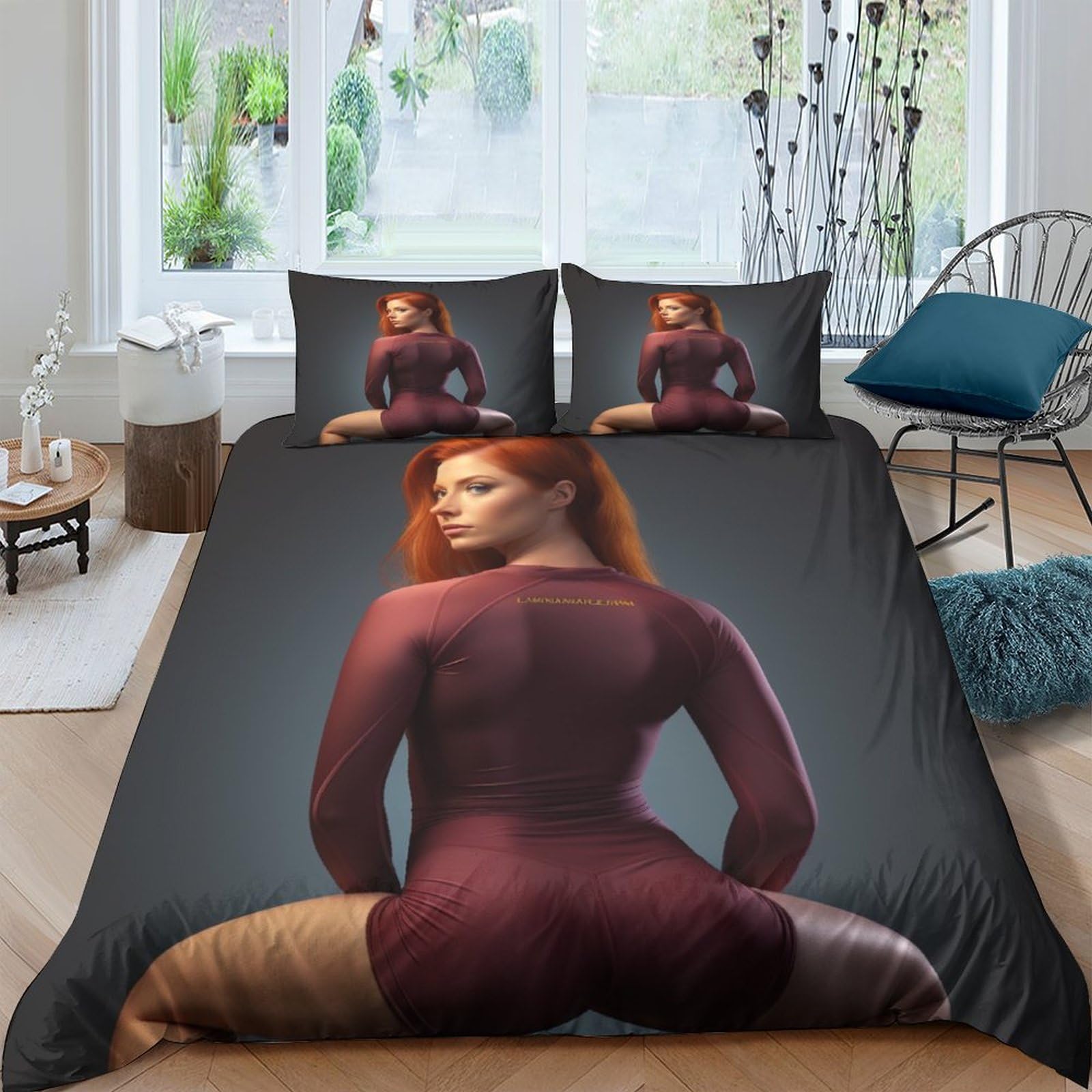 BARDYS Red-haired Model for Boys Girls Comforter Covers Quilt Cover 3D Printed Sexy Woman Duvet Cover with Pillow Cases Bedding Set with Zipper Closure Soft Microfiber 3 Pieces Double（200x200cm）