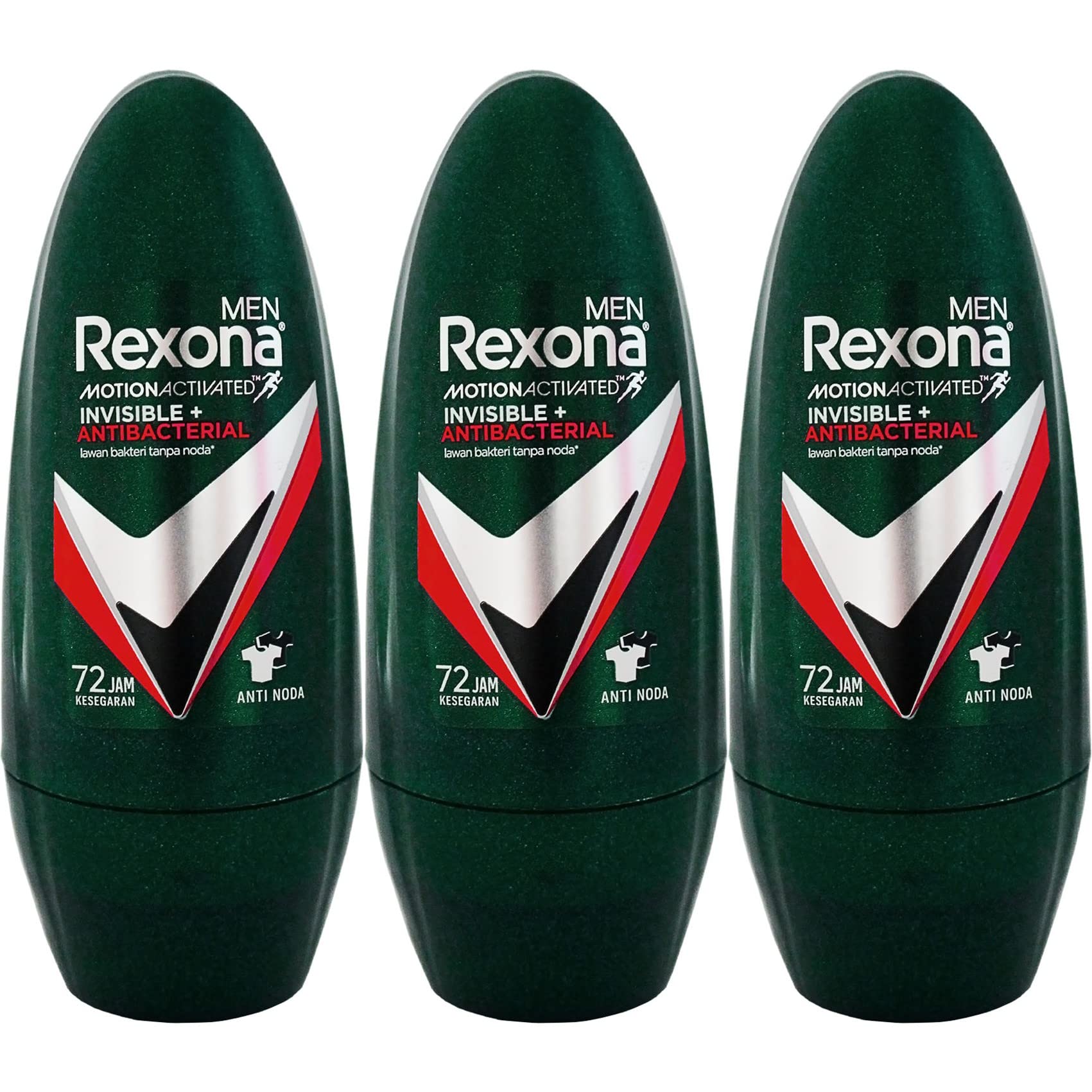 Rexona Lexona Men's Antiperspirant Deodorant Roll On Bundle Bundle INVISIBLE + ANTIBACTERIAL All-in-One 1.7 fl oz (45 ml) x 3 Packs
