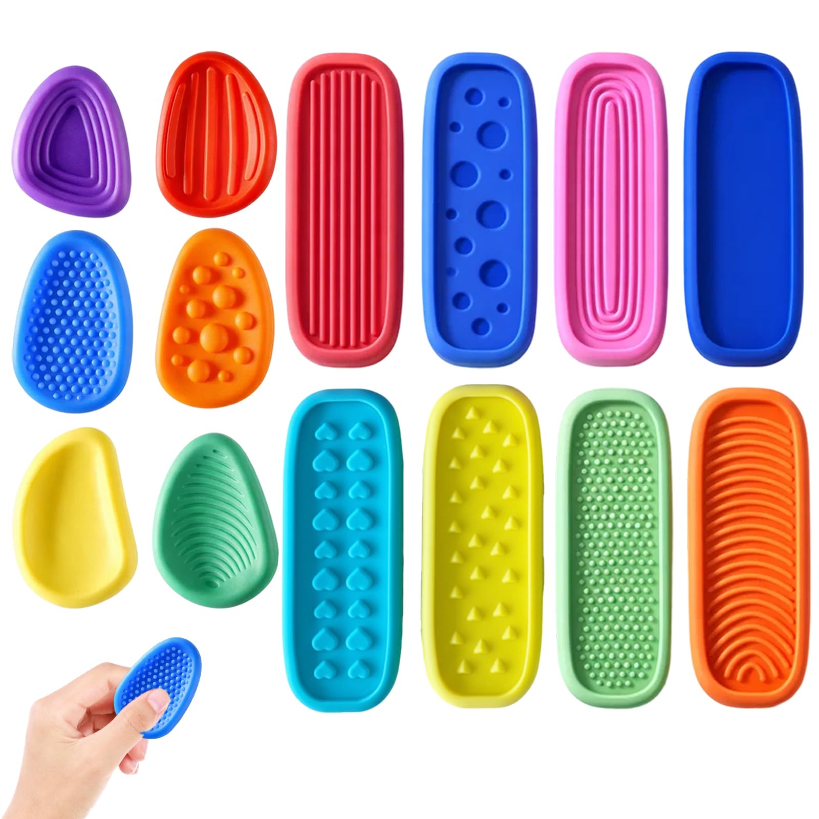 14PCS Worry Stones for Adults Textures Fidget Stone, Silicone Sensory Stones for Classroom Prizes Anxiety Relief