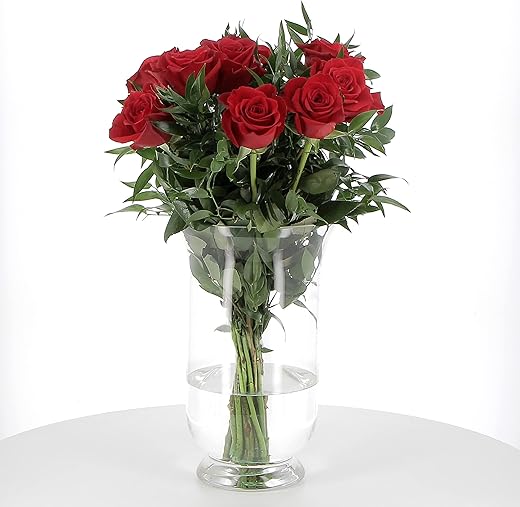 KENTIS - Bouquet of Real Red Roses - Fresh Stem Long 50 cm at Home with Personalised Card - 9 Roses
