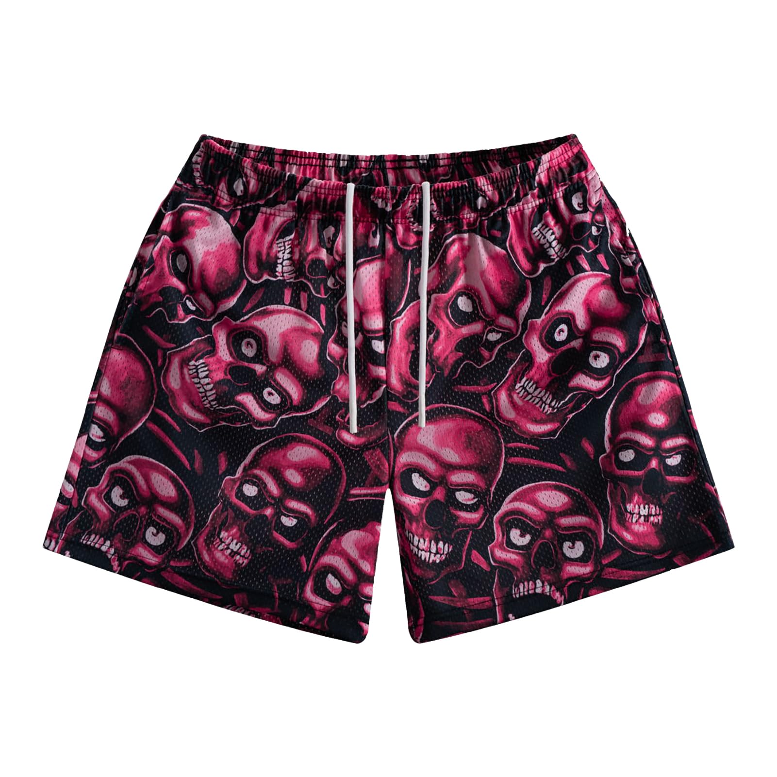 MECH-ENG Men's Athletic Running Shorts Street Graphic Shorts Casual Workout Mesh Drawstring Shorts(Red Large)