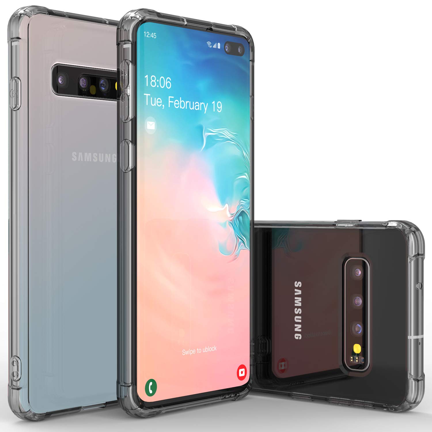 MVPBOX Crystal Transparent Designed for Samsung Galaxy S10 Plus Case (2019)(Transparent Black/Clear)