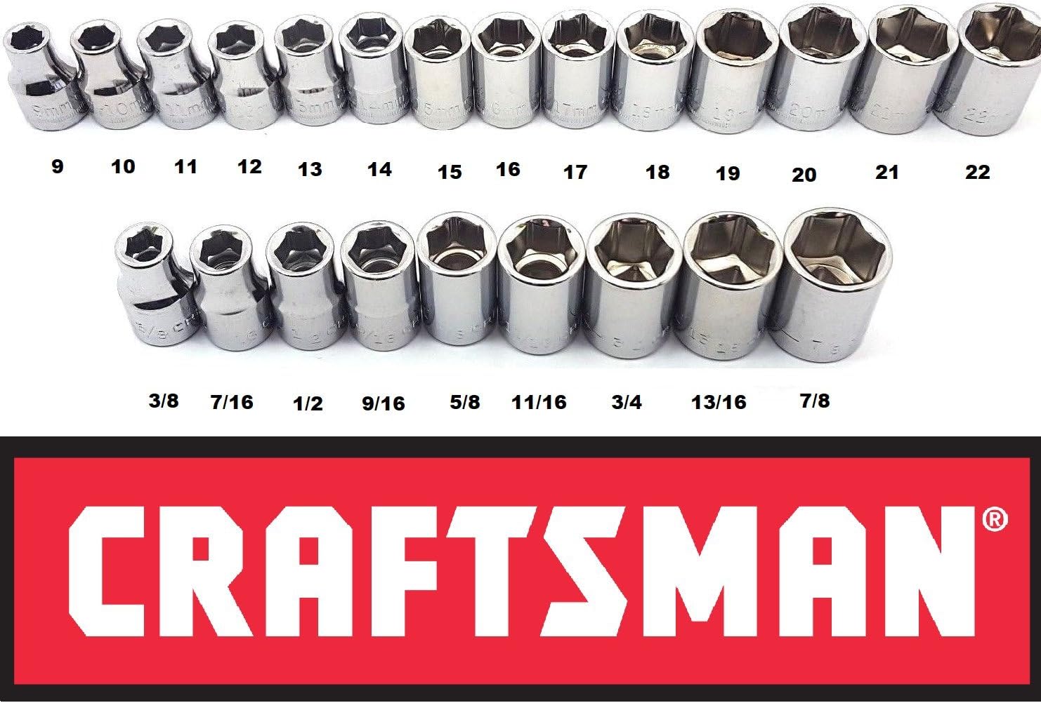Craftsman 23 Piece Sae Standard & Metric Mm 1/2" Inch Drive