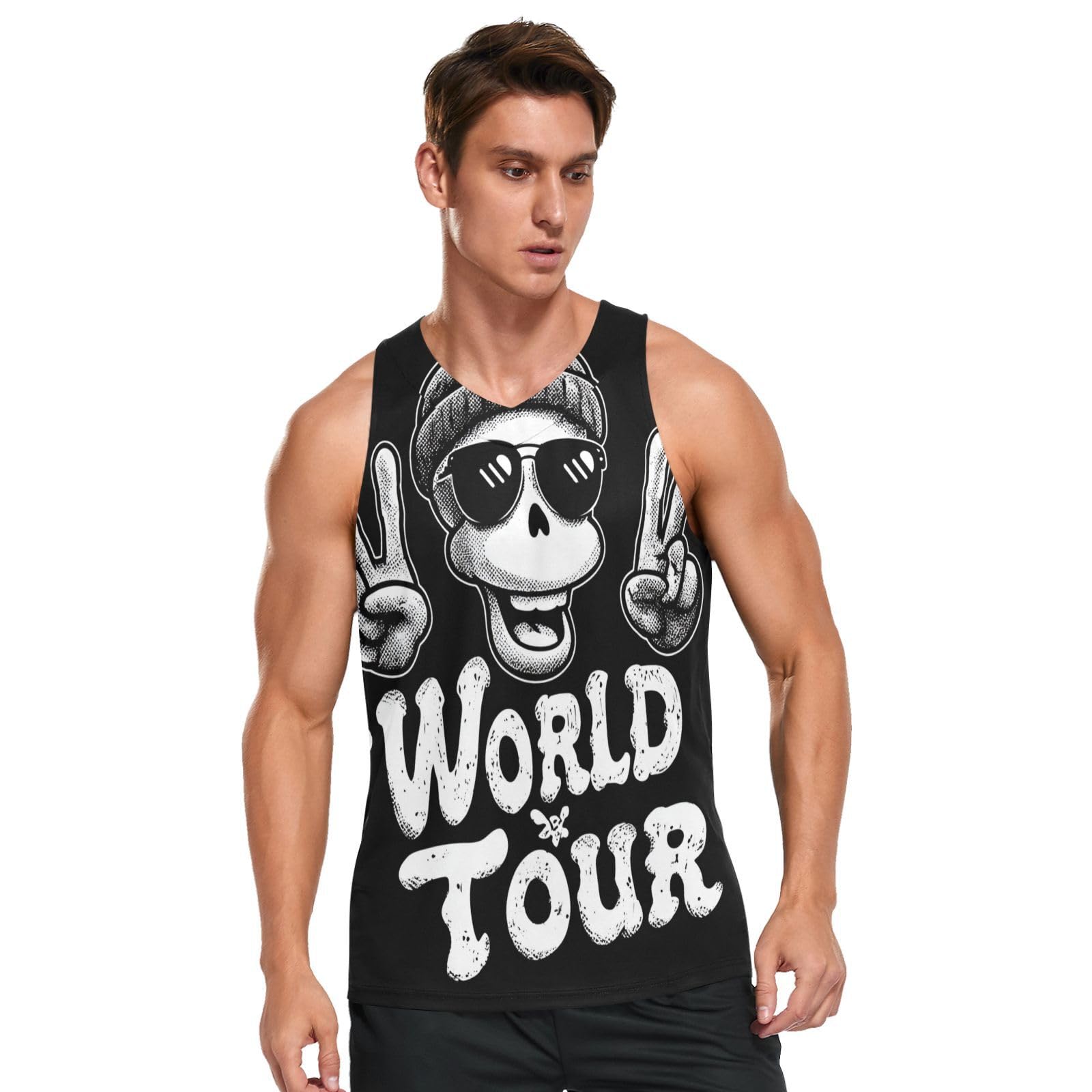 World Tour Cartoonish Man Quick-Dry Tank Tops for Men Men's Sleeveless Tank Undershirt Lightweight Summer