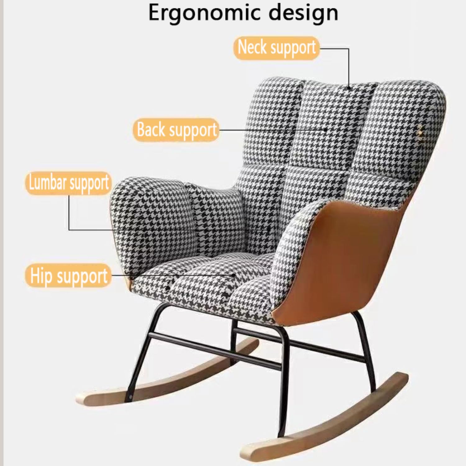 Poltrona a Dondolo Rocking Chair Sedia a Dondolo in Velluto Teddy con Gambe in Legno massello Sedia Papasan Sedia da Allattamento per Soggiorno Camera da Letto Balcone (Beige)
