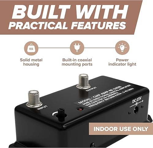 Miniatura 6 de Amplificador de distribución de 24 db | Amplificador de señal de antena de TV digital, potenciador/ganancia ajustable, NTSC, ATSC, FM, UHF, VHF -