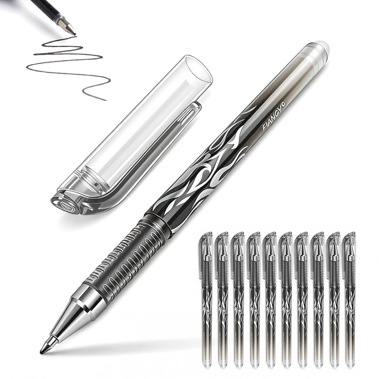 Muiltvoe Erasable Pens Black, 0.5mm Fine Point Gel Pens with Rubbers on the End, Smooth Writing Friction Pen that Rub Out, Eraser Pen Set for School Office Supplies Kids Adults
