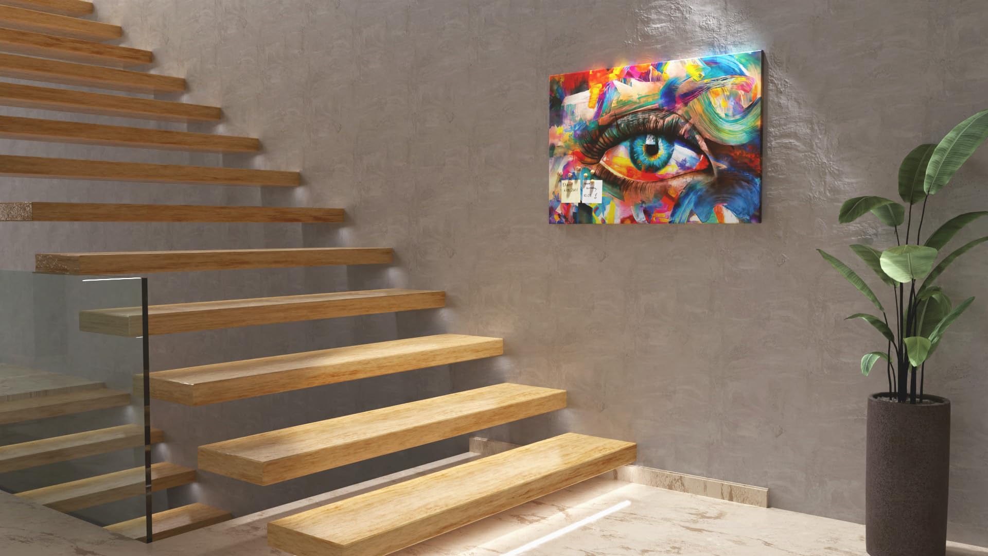 ALLboards Tableau magnétique, en toile, 90 x 60 cm, motif œil avec la couleur de l'arc-en-ciel, tableau mémo, tableau d'affichage magnétique, images sur toile