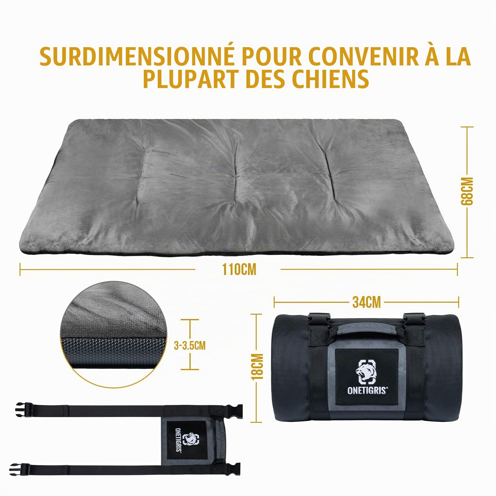 OneTigris Couverture pour Chien 110 cm x 68 cm - en Velours épais - Chauffante - pour Chiens de Grande et Moyenne Taille - Voyage - Camping - Extérieur - Réversible et Portable - Lavage à la Main