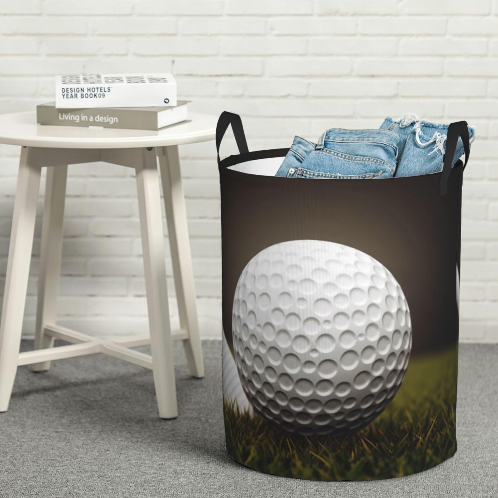 Panier à linge balle de golf M : bac autoportant et pliable pour chambre