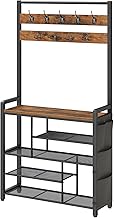 HOOBRO Coat Rack with Shoe Storage, 5 Tier Shoe Rack with Coat Rack, Shoe Storage Organizer with 9 Coat Hooks and 3 Oxford Fabric Side Pockets, Coat and Shoe Rack Hallway, Rustic Brown EBF45MT01