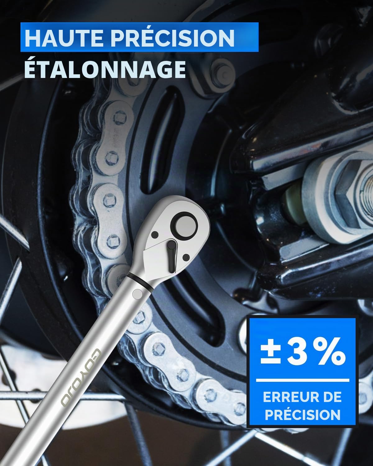 GOYOJO 5-60Nm Clé Dynamométrique 3/8" Haute Précision, ± 3%, Réglage Bidirectionnel à 72 Dents pour l'entretien de Motos, Vélos et Voitures