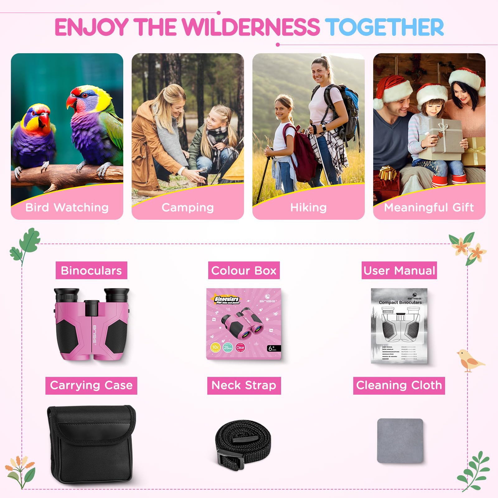 Jumelles compactes pour adultes et enfants, 10x25, optiques réelles pour le plein air, les voyages et le camping, rose