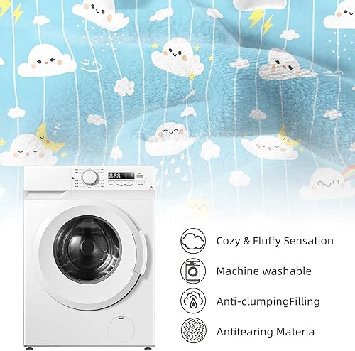 Miniatura 6 de Manta suave de microforro polar para niñas y niños, bonita manta acogedora y cálida para bebé, grande y ligera, con estampado de nube azul, para