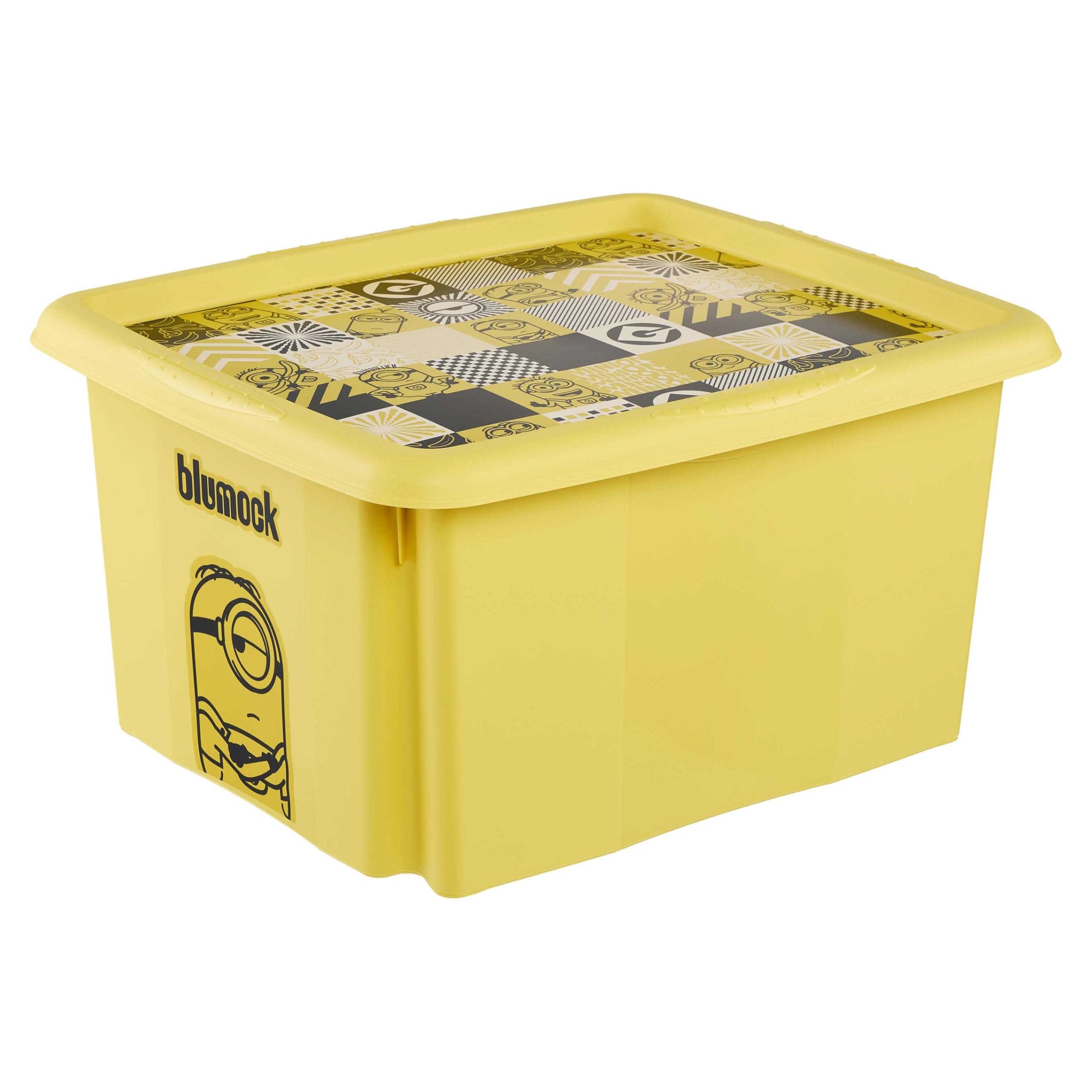 Keeeper Sunny Yellow Karolina Storage Box With Lid, 24 L, Nestable And Stackable, Design: Minions, Mosaic, For Children, Yellow (Sunny Yellow)