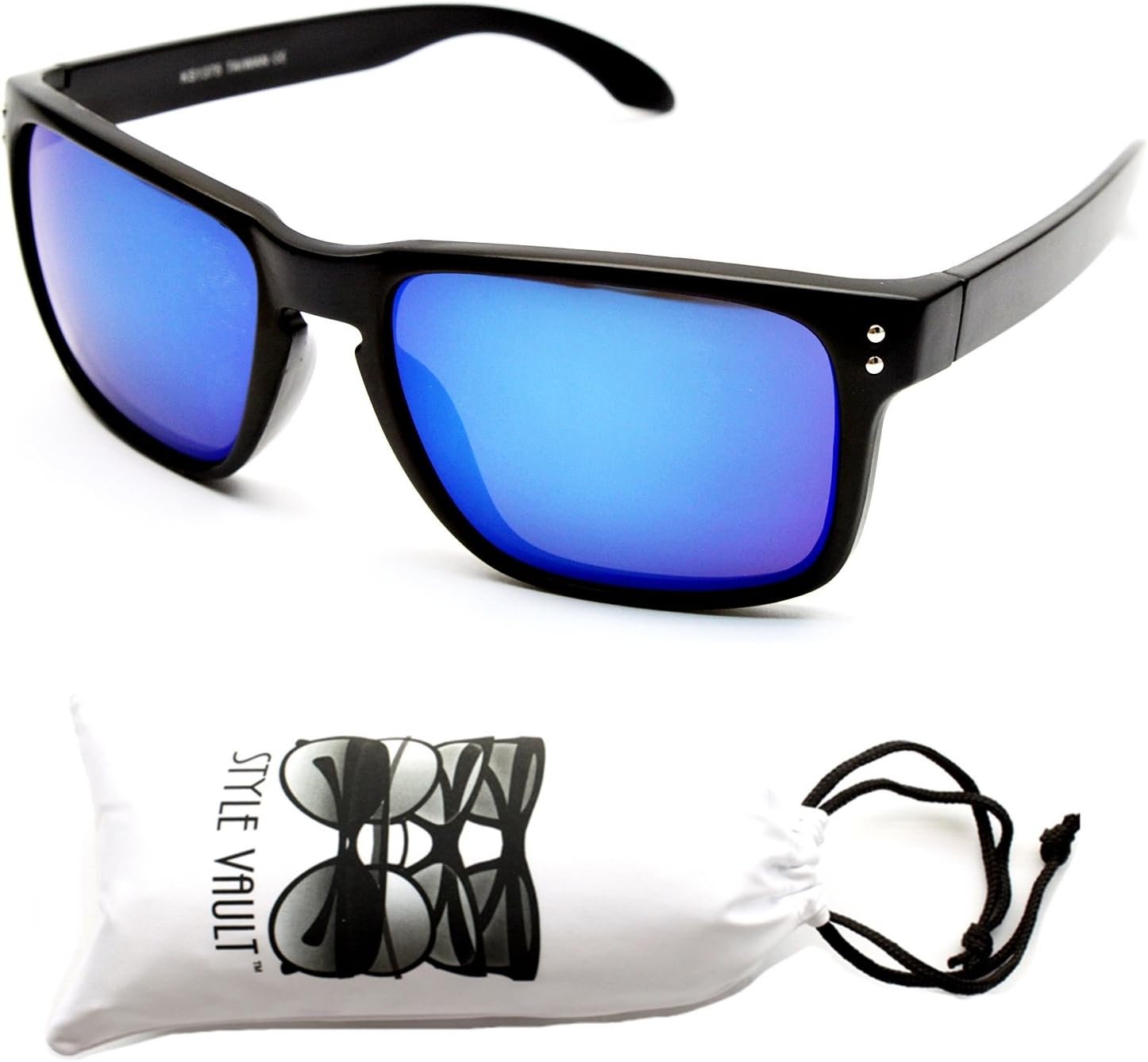 W107-vp 80s Sports Sunglasses + Sv Pouch (Rv Mt. Black-blue, Mirrored)