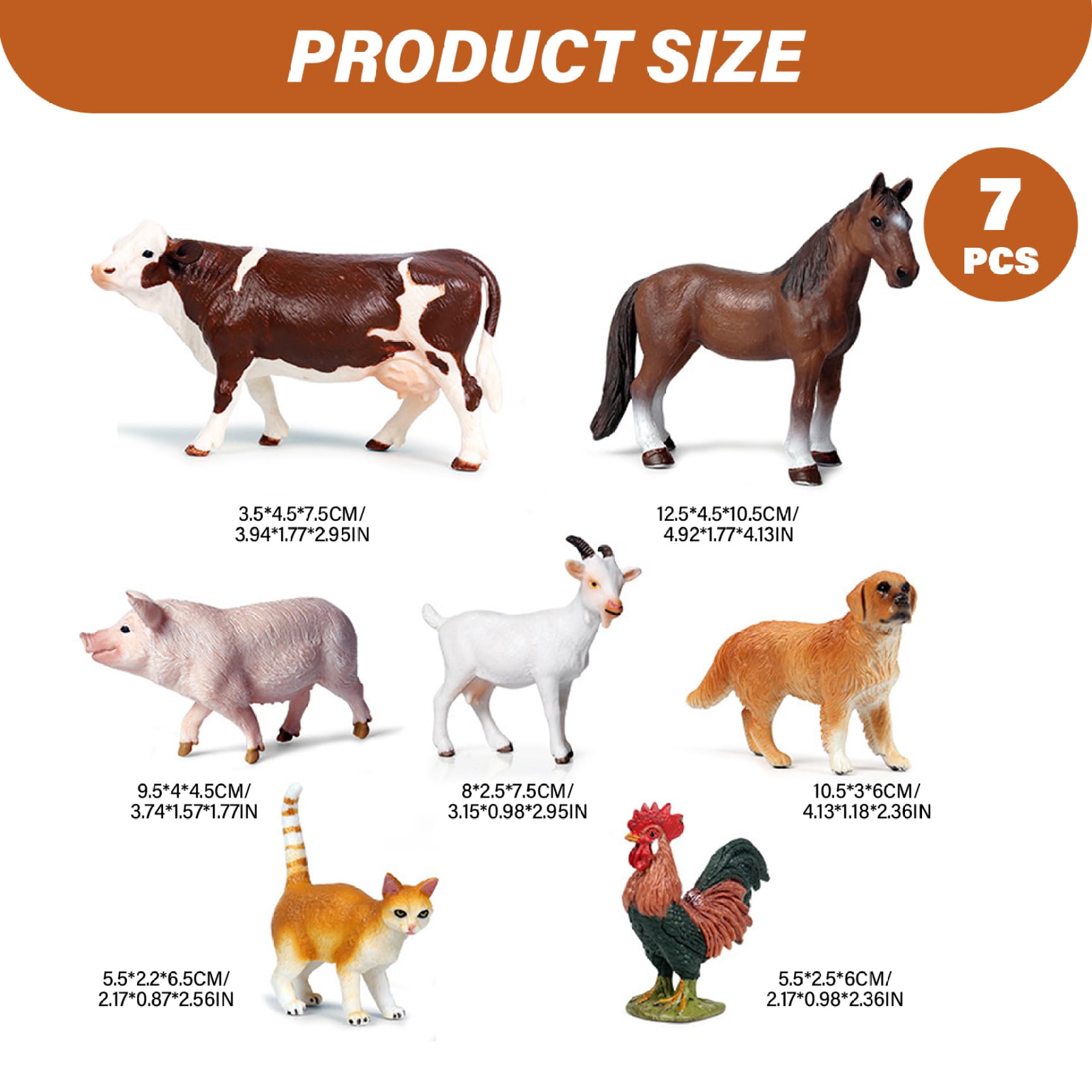 7 pezzi/set figurine di animali da fattoria, giocattoli realistici di animali da fattoria includono mucca, gatto, maiale e altro, in plastica inodore, figurine decorative educative per la cas
