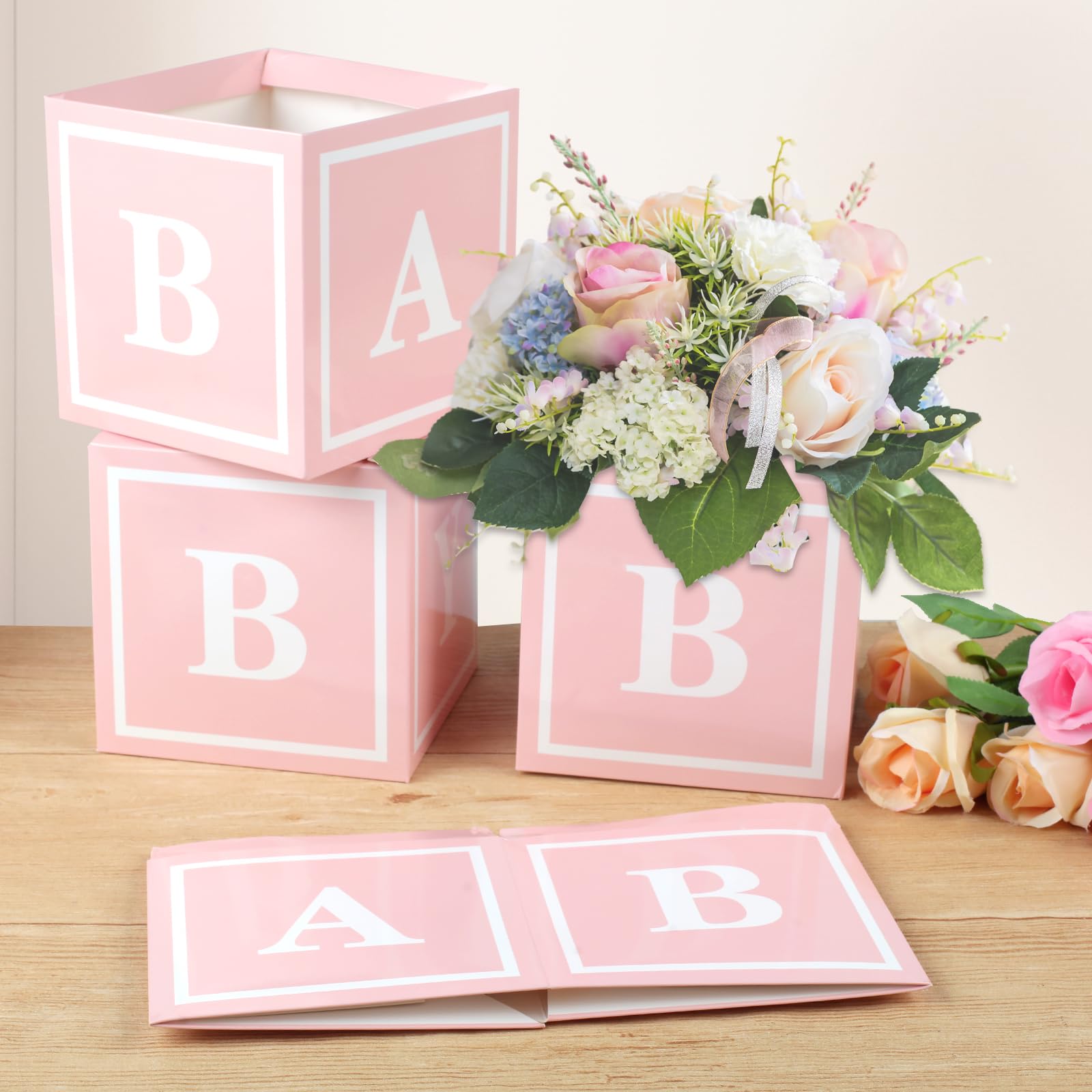 Amazon 4 Pcs Baby Shower Flower Boxes Table Centerpieces Decoration Pink Baby Block Floral Holder Centerpiece Baby in Bloom Gender Reveal Birthday Party Decors Table Display Its A Girl Its A Boy