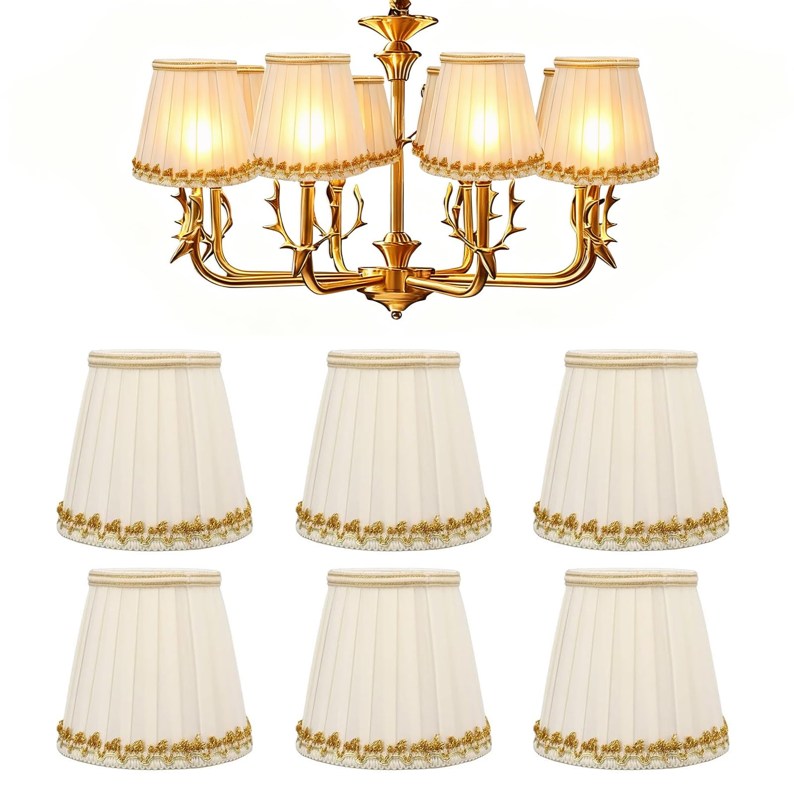 6 Pcs Lamp Shade,Fabric Lampshade, 9 X 13 X 14cm Small Wall Lamp Shade Set Clip on Bulb Candelabra Lamps for E14 Bulb Table Chandeliers Wall Lamps