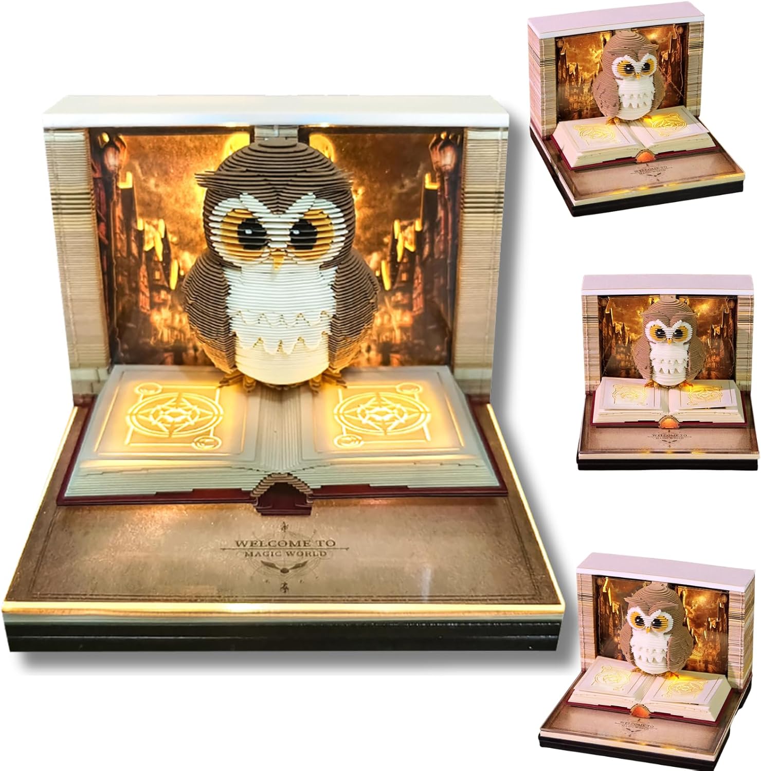 3D Calendar 2026, Owls Piece Calendar 2026 with LED Light, Daily Tear-Off Memo Pad, Owls Paper Carving Desktop Decoration, Unique Holiday & New Year Craft Gift