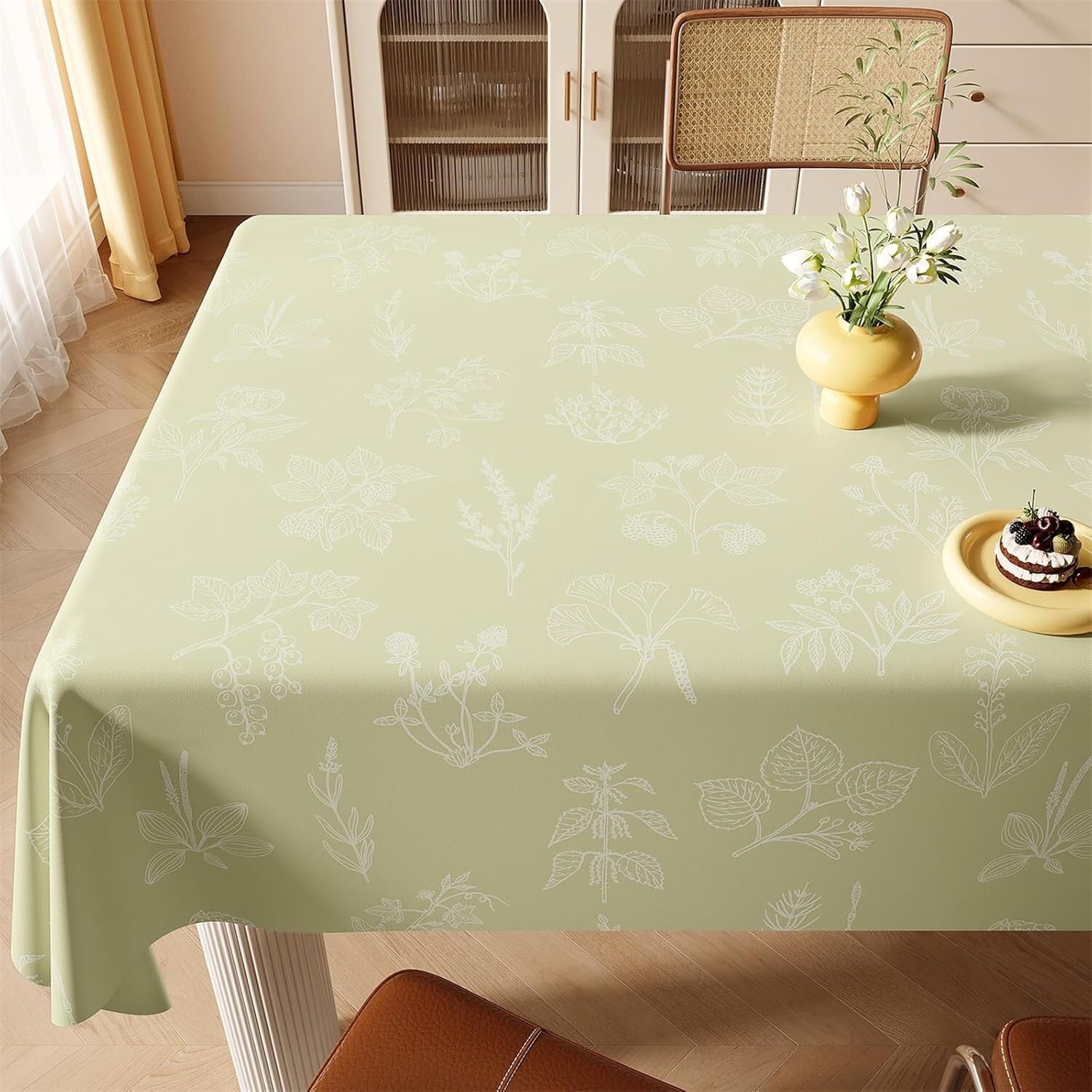 KIJyfgTR Simple Floral-patterned Wipeable Tablecloth, Ideal For Outdoor Gardens And Festive Parties(Green,100x180cm)