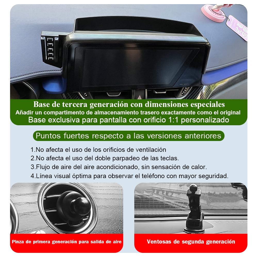 Soporte Movil Coche para Toyota C-HR Accesorios [Solo Compatible con Toyota CHR,años 2016-2023] Rotativo 360°、Operación con una Mano、Fácil de Instalar