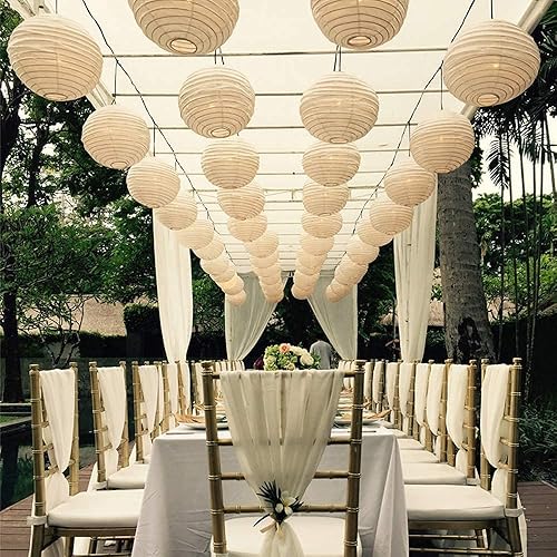 Miniatura 6 de HAUSPROFI Faroles de papel, 6, 8, 10, 12 pulgadas, linternas de papel con luces para interiores y exteriores, suministros de fiesta para boda,