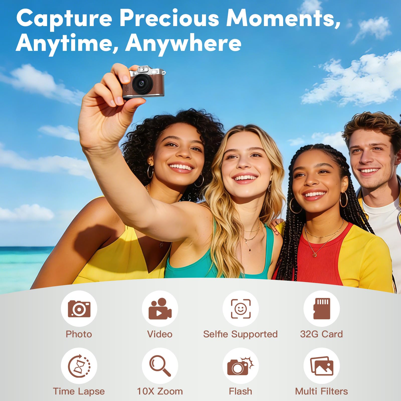 Mini Camara de Fotos, Cámara Digital Retro Pequeña FHD 1080P con Pantalla a Color de 1,38 Pulgadas, Cámara Selfie con Llavero, Flash y Grabación, Mini Cámara Creativa Tipo Pulgar, Regalo Original — view 2