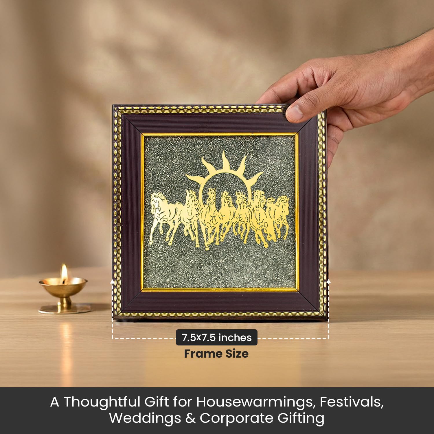KitchVintalook Pyrite Stone Frame with Vastu Seven Running Horses
