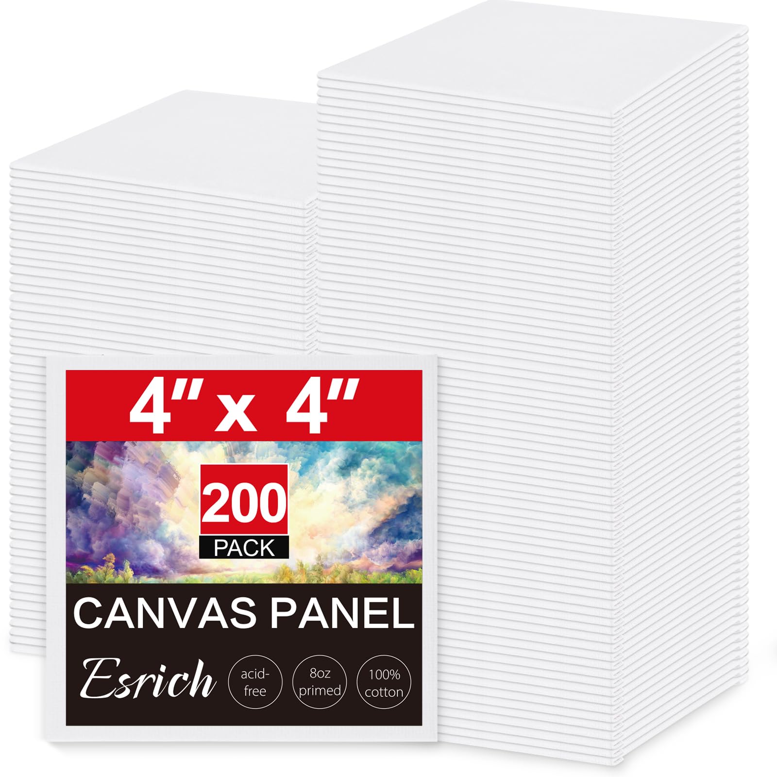 ESRICH Mini Canvases for Painting,4x4In Canvas in Bulk 200Pack Small Canvas Panels Cotton Paint Canvas Primed Acid Free Blank Canvas Boards for Oil Paint,Watercolor,Acrylic Paint,Gouache&Tempera. 4*4in 200pack