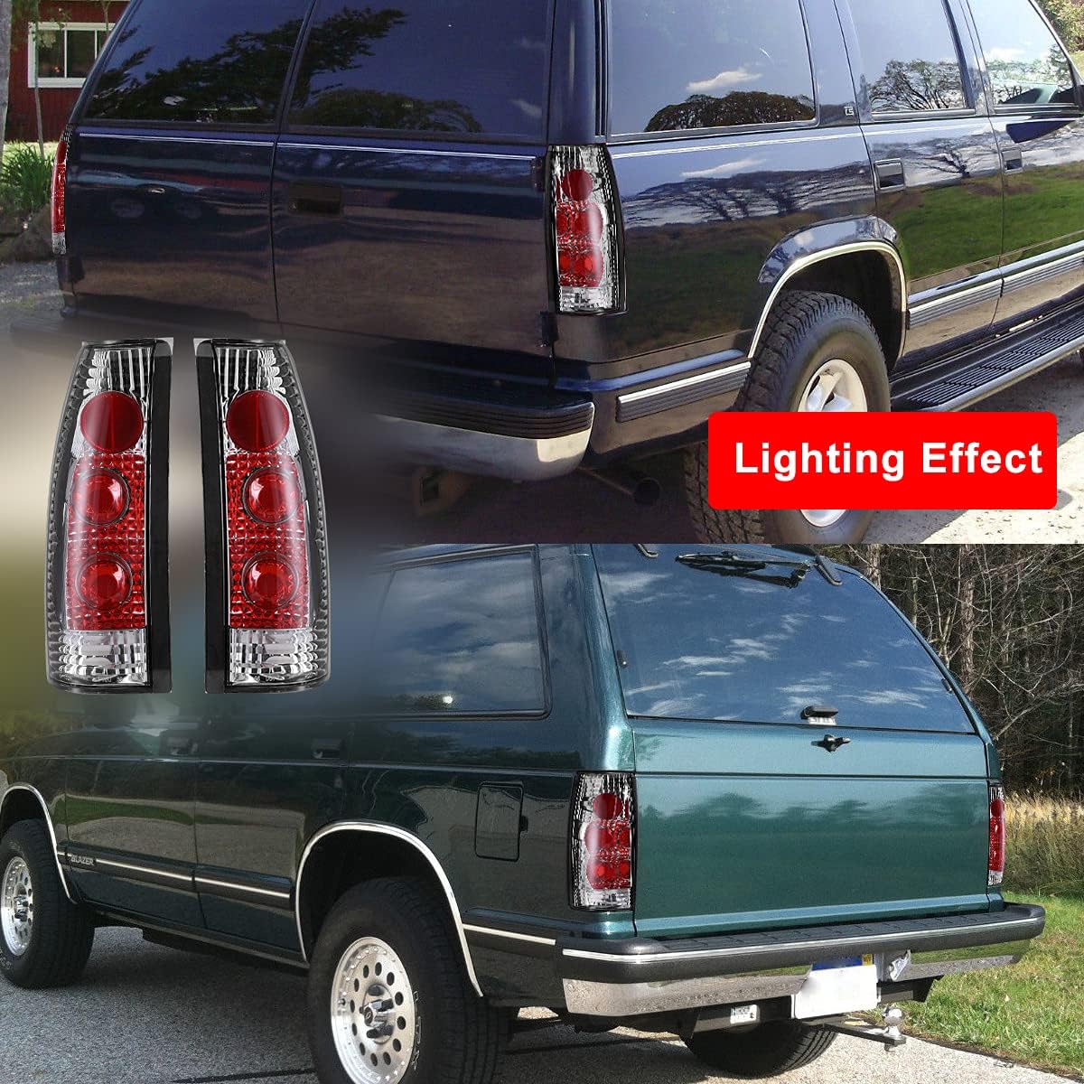 Nixon Offroad Tail Lights for GMC Yukon 1992-1999 / Chevy Suburban Tahoe 1992-1999 / Cadillac Escalade 1999-2000 Tail Lamps Rear Lights Car Rear Lamps Assembly Replacement (Chrome/Clear Lens)