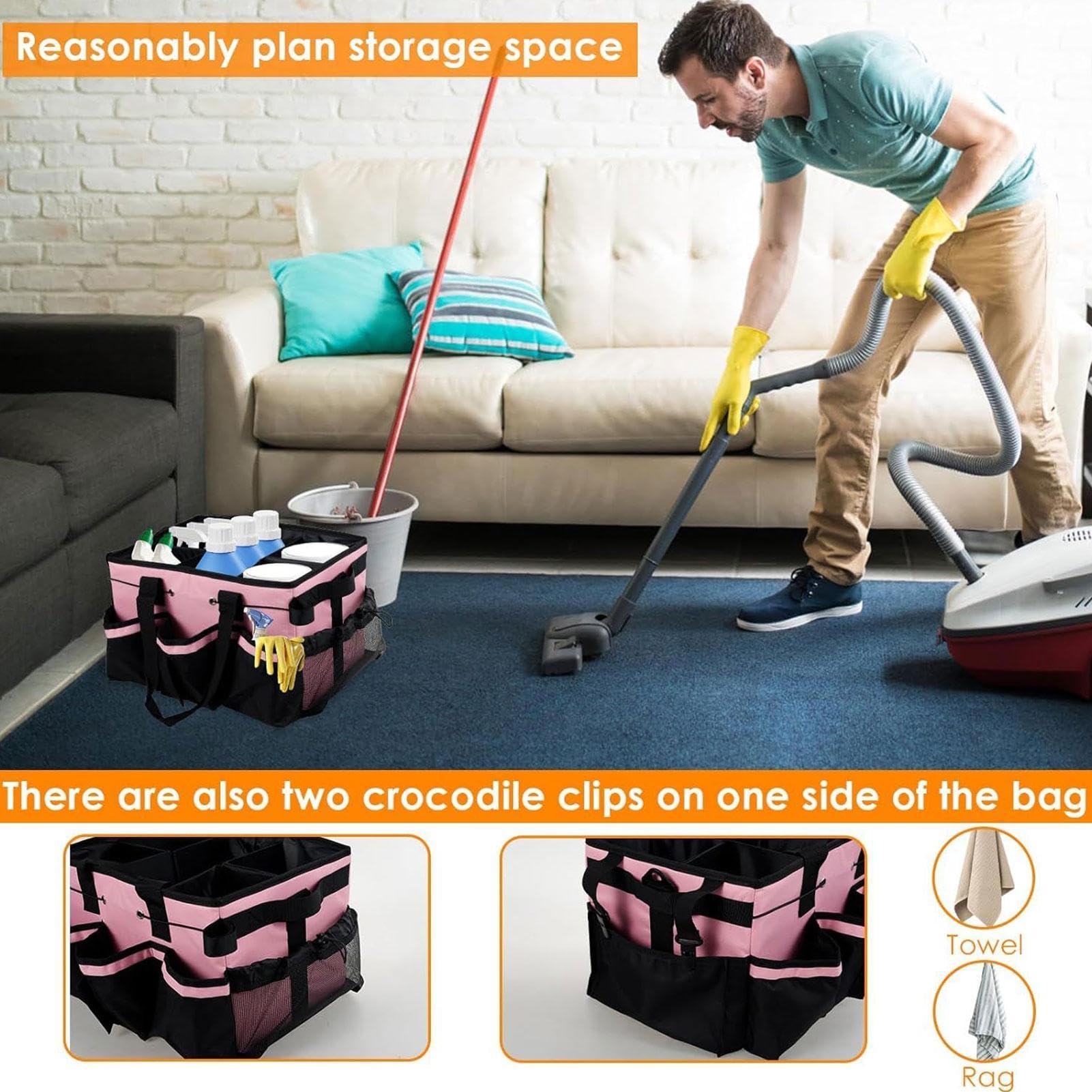 organizadora para limpiadores: divisor ajustable, clasificador de suministros de limpieza, unidad multibolsillo portátil, estructura de resistente y duradera | Solución de almacenamiento