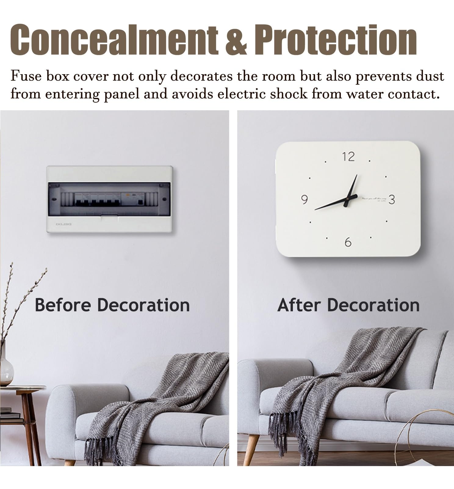 Copri Quadro Elettrico Coperchio Della Scatola Rompi-legno con Orologio, Coperchio del Quadro Elettrico Bianco Decorativo da Parete, Coperchio di Distribuzione Staccabile da Appendere Alla Parete, per