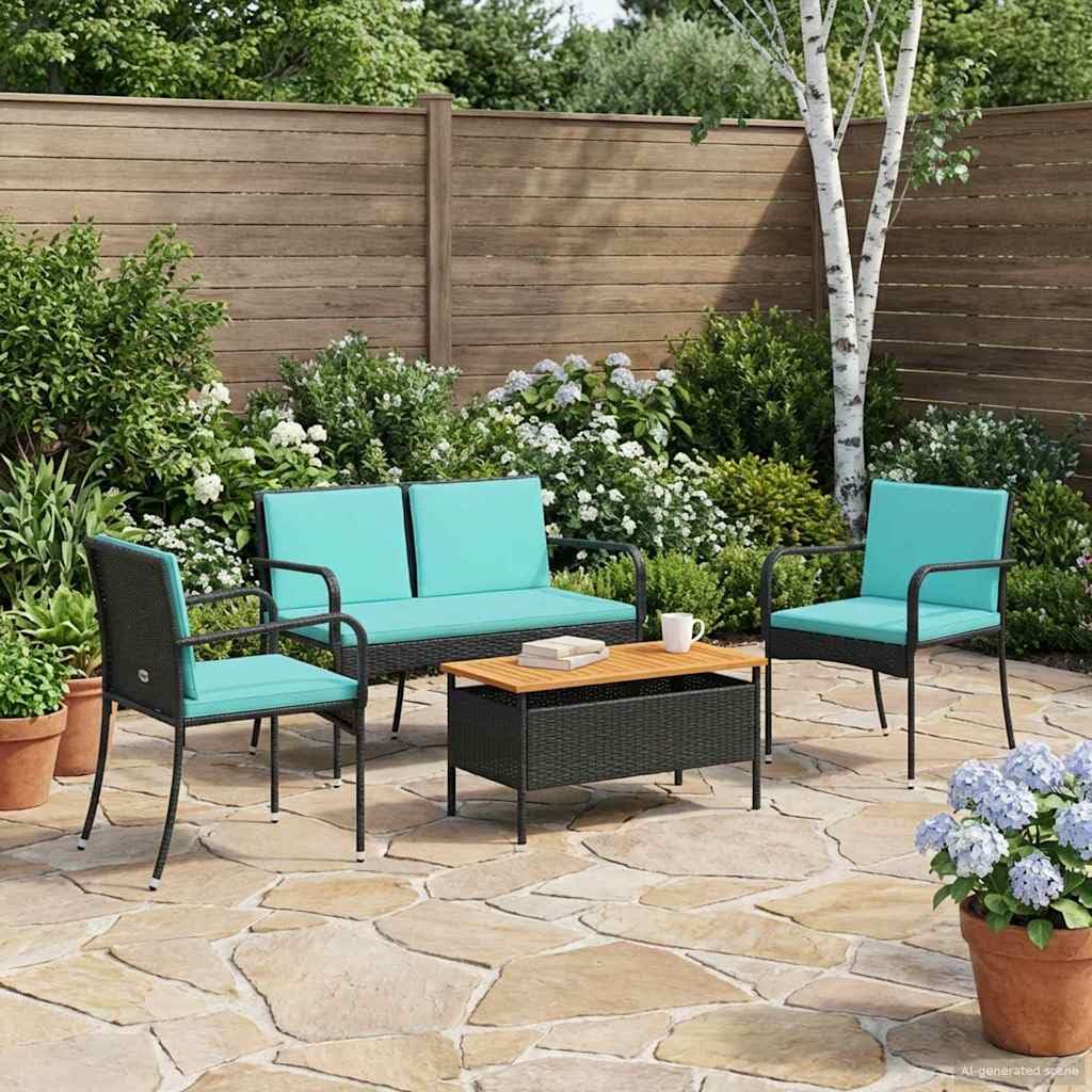 Salon de jardin résistant aux intempéries en acacia et rotin avec coussins déhoussables